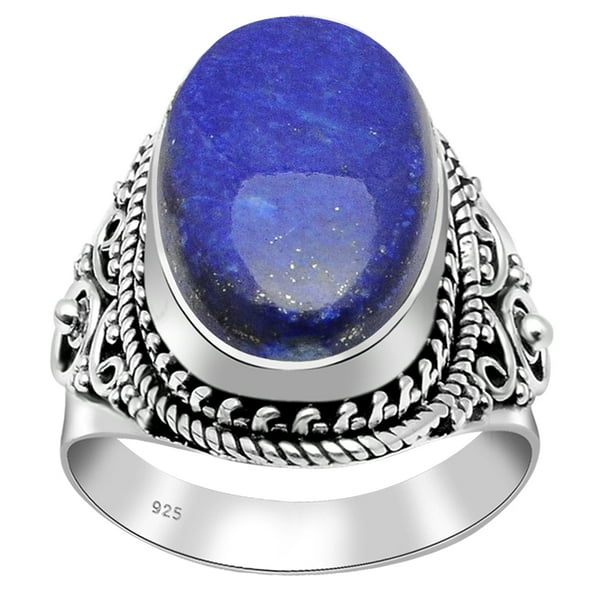 Details about / 925 Sterling Silver Natural Oval Lapis Lazuli Gemstone Ring For Engagement Ring